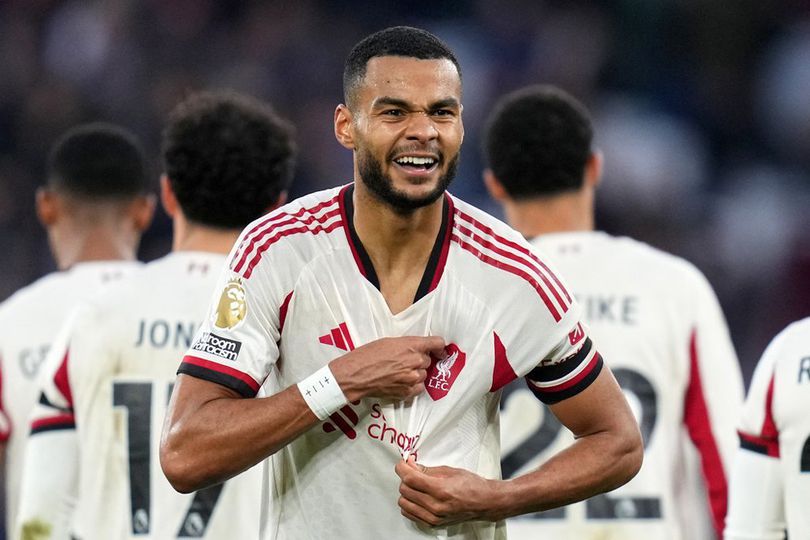 Selebrasi Cody Gakpo dalam laga West Ham vs Liverpool, Minggu (30/11/2025). 